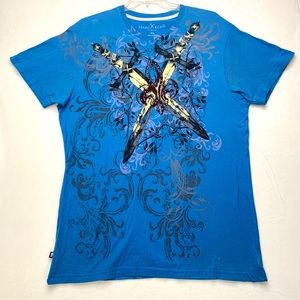 Mark Ecko Shirt Mens Blue Cut And Sew Short Sleeve Crew Neck Graphic Tee